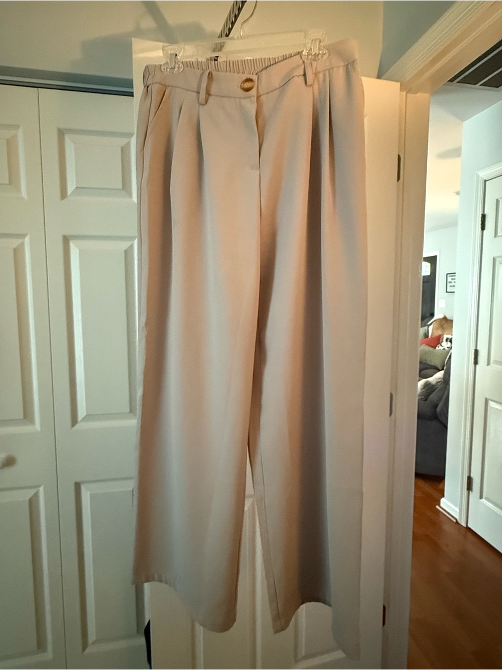 Wide Leg High-Waist Cream Trousers